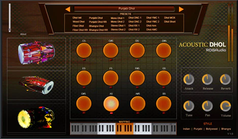 Acoustic Indian Dhol Lite plugin interface