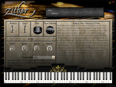 Fretless Zither plugin interface